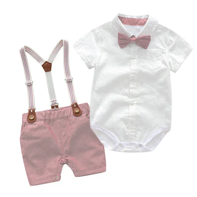 2PCS Baby Boy Bowtie Romper Suspender Outfit