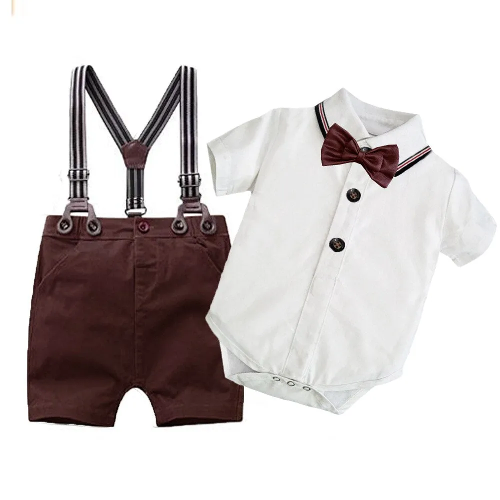 2PCS Baby Boy Bowtie Romper Suspender Outfit