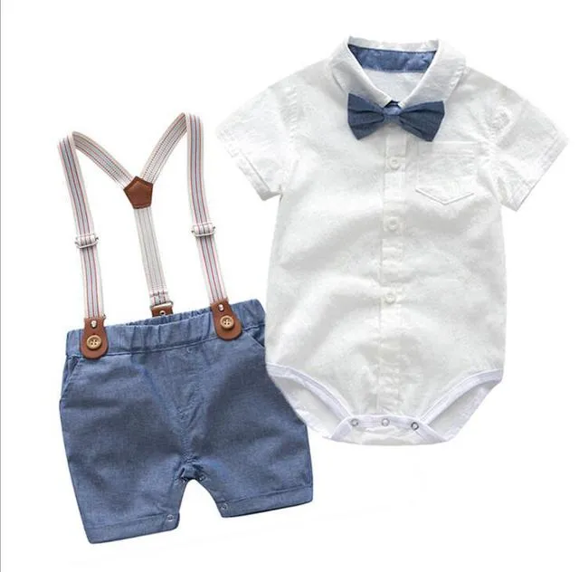 2PCS Baby Boy Bowtie Romper Suspender Outfit