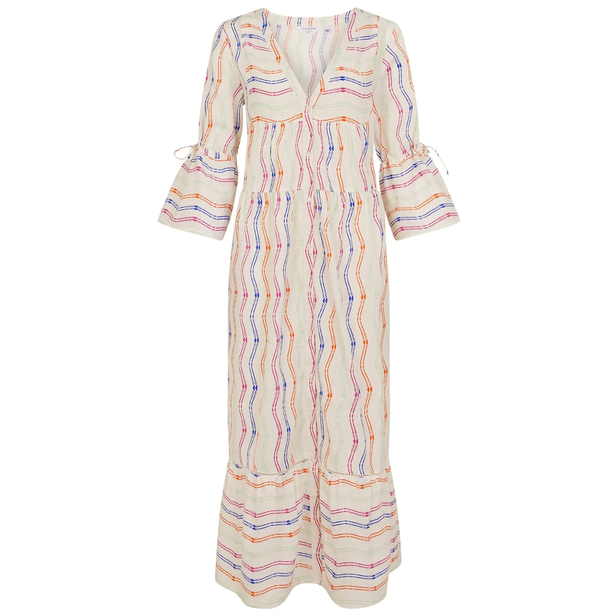 Accessorize London Women's Multi Stripe Flute Sleeve Dress Large