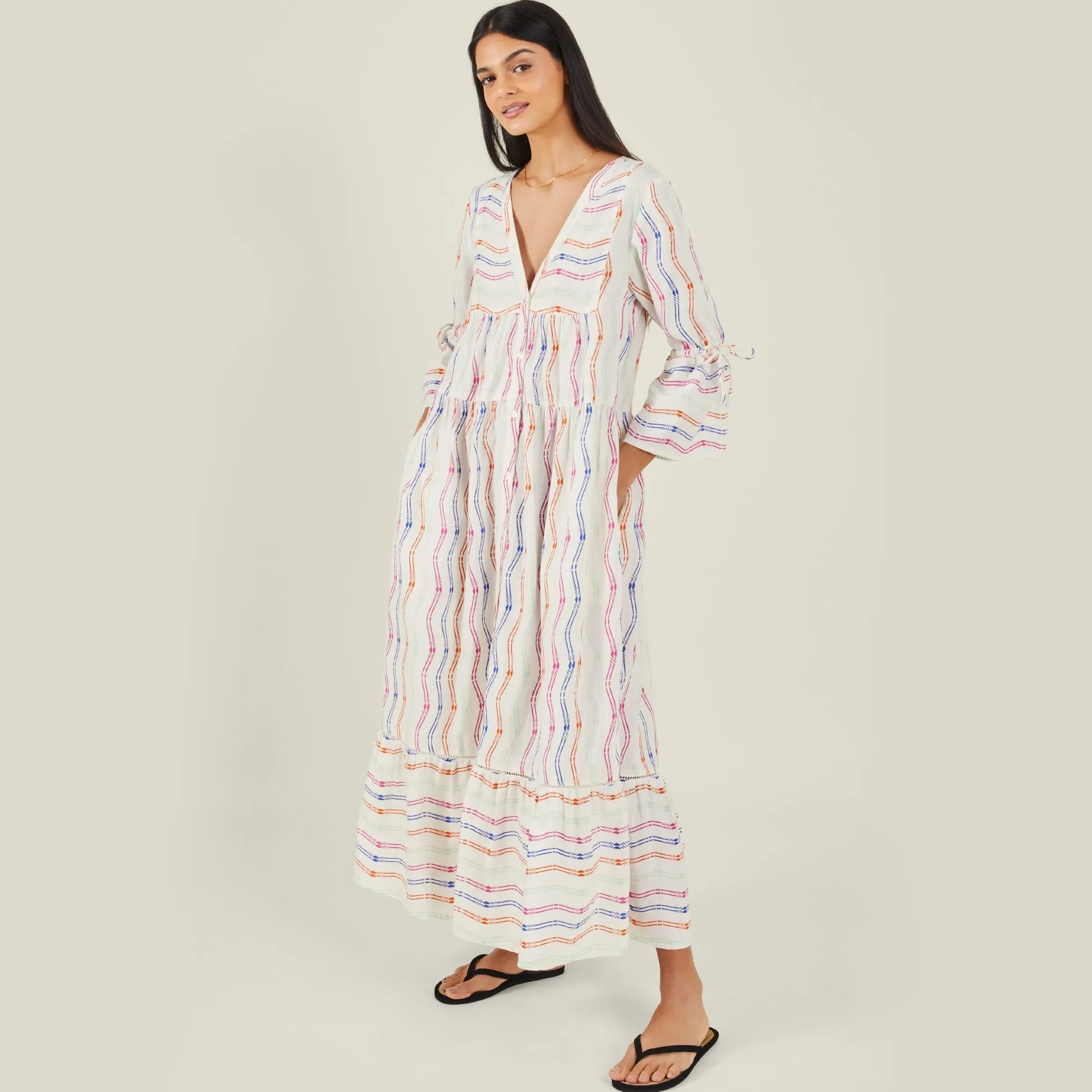 Accessorize London Women's Multi Stripe Flute Sleeve Dress Large