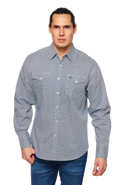 Avalon Rodeo Clothing Men's Blue Print Snap Western Shirt