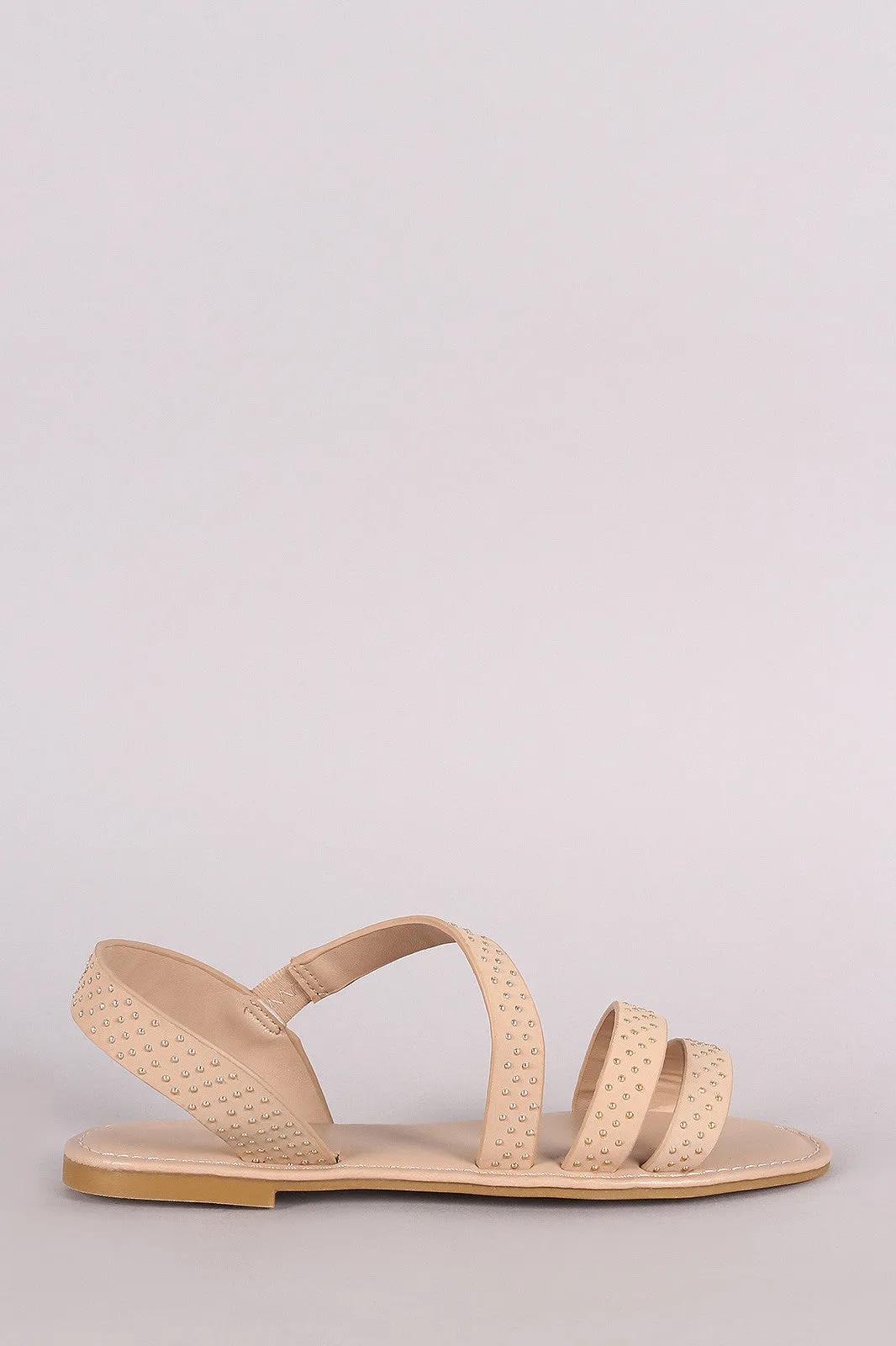 Bamboo Nubuck Studded Asymmetrical Strappy Flat Sandal