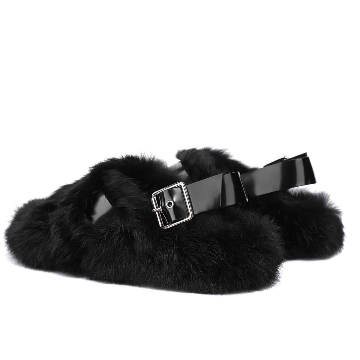 Black Faux Fur Fluffy Alt Aesthetic Sandals