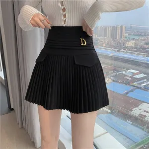 Black Pleated Skirts Women High Waist Mini Skirt A-Line Skirt