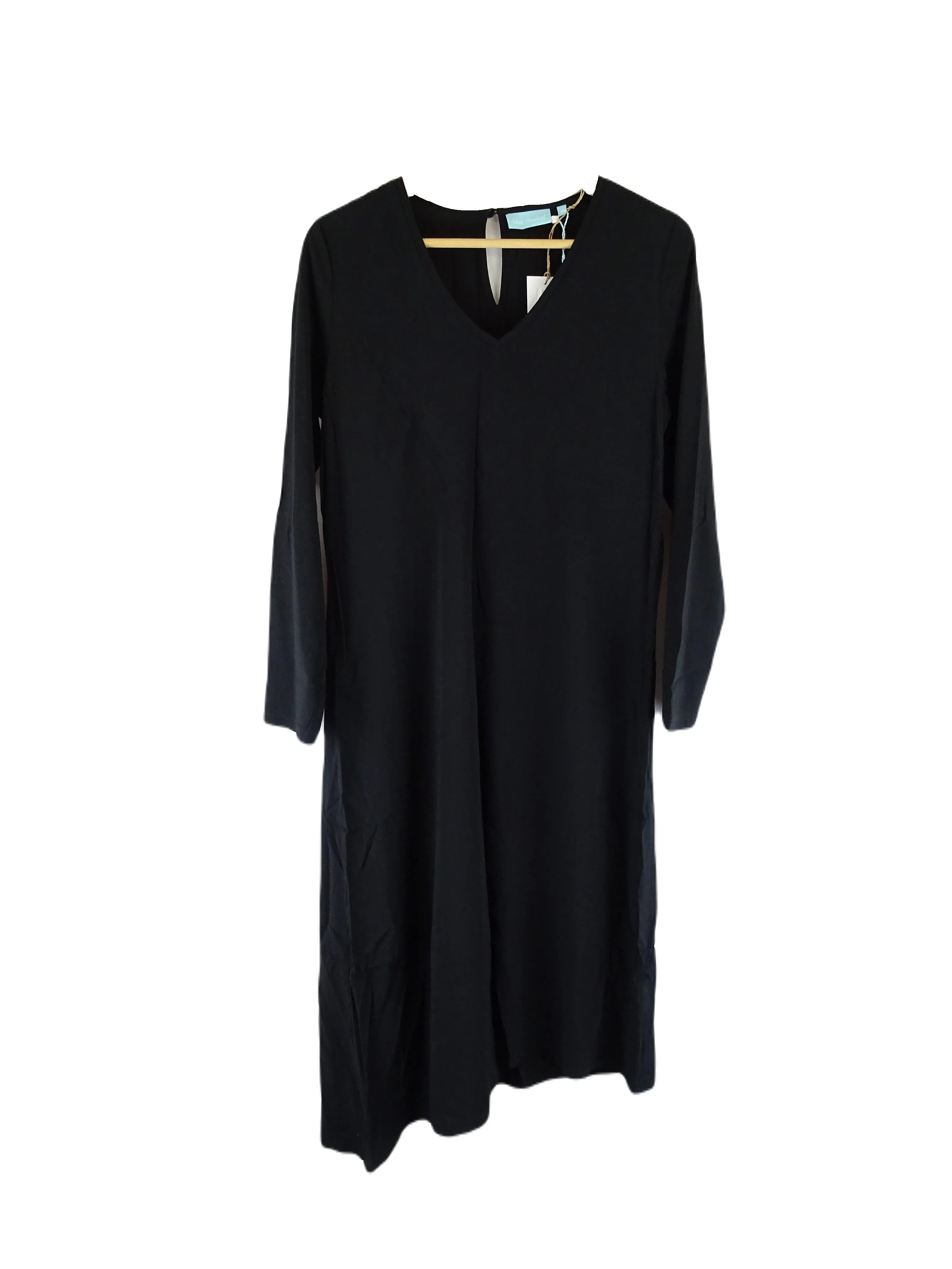 Blue Illusion Black Long Sleeve Midi Dress S