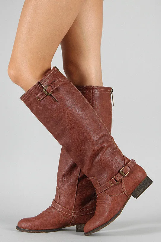 Breckelle Double Buckle Ruched Riding Knee High Boot