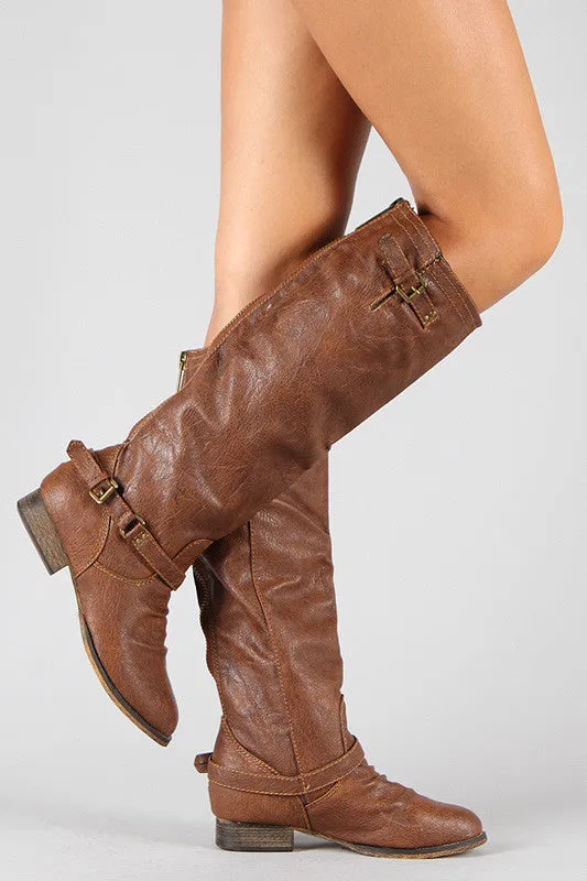 Breckelle Double Buckle Ruched Riding Knee High Boot