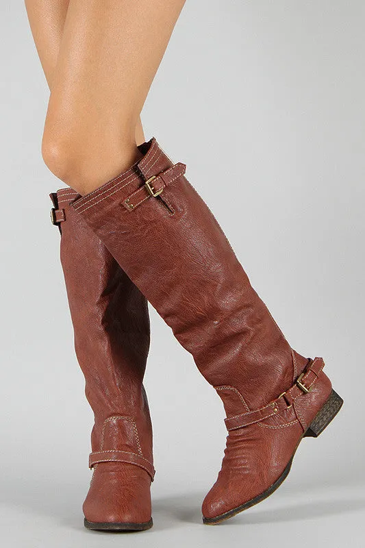 Breckelle Double Buckle Ruched Riding Knee High Boot