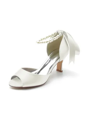 Chic Peep Toe Ribbons Faux Pearl Pumps