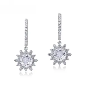 Christmas Winter Snowflake White Crystal Pendant Sterling Silver Hoop Earrings