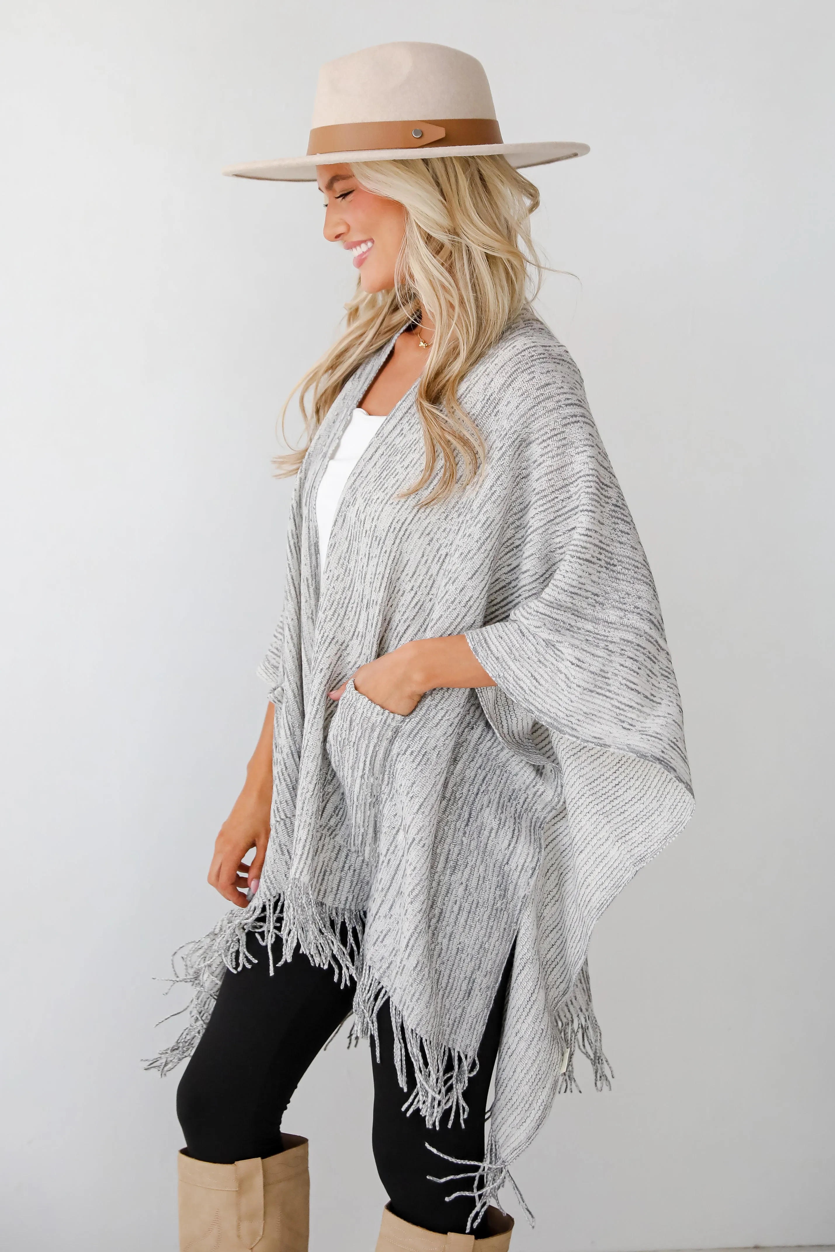 Cozy Afternoon Ivory Knit Fringe Shawl