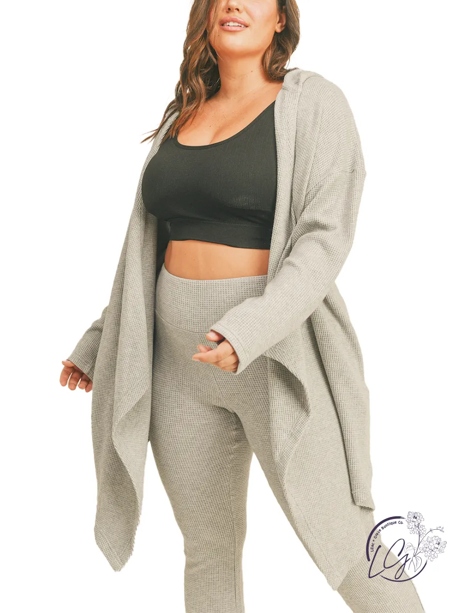 Curvy Soft Brushed Waffle Knit Hooded Classic Cardigan