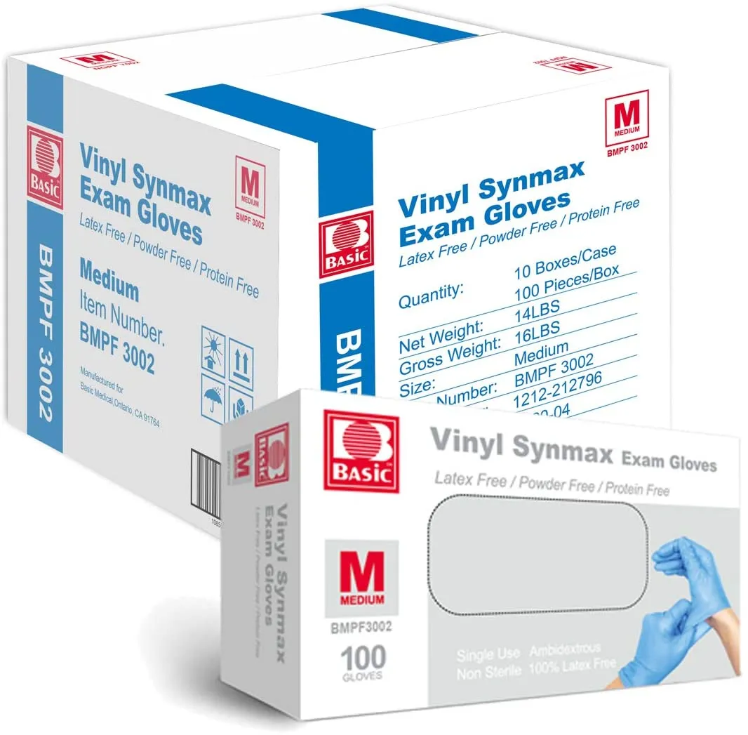 Ever Ready Disposable Vinyl Blue Exam Gloves, Powder-Free & Latex-Free Gloves, Size Small