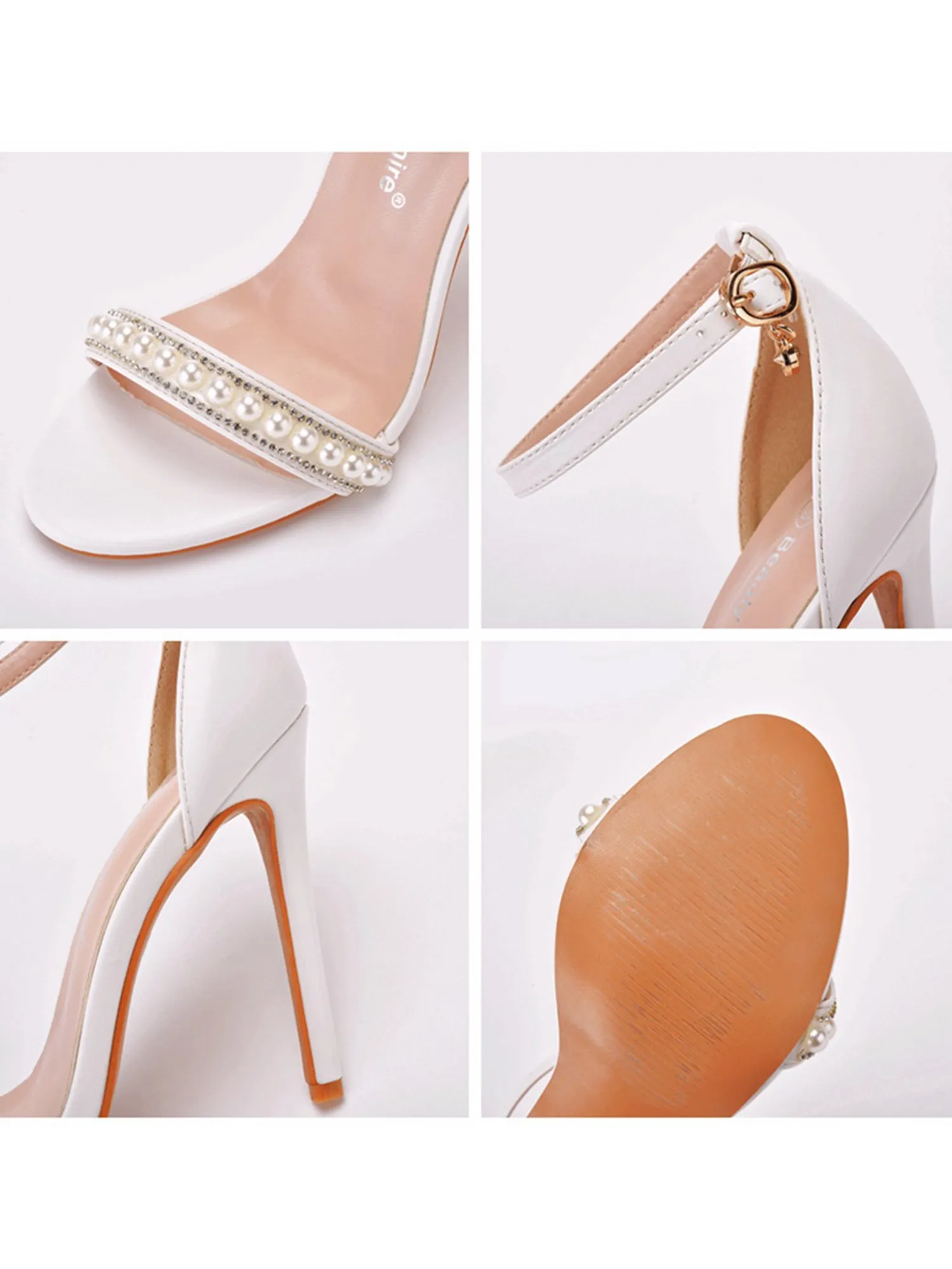 Faux Leather Open Toe Wedding Sandals Bridal Shoes with Pearl