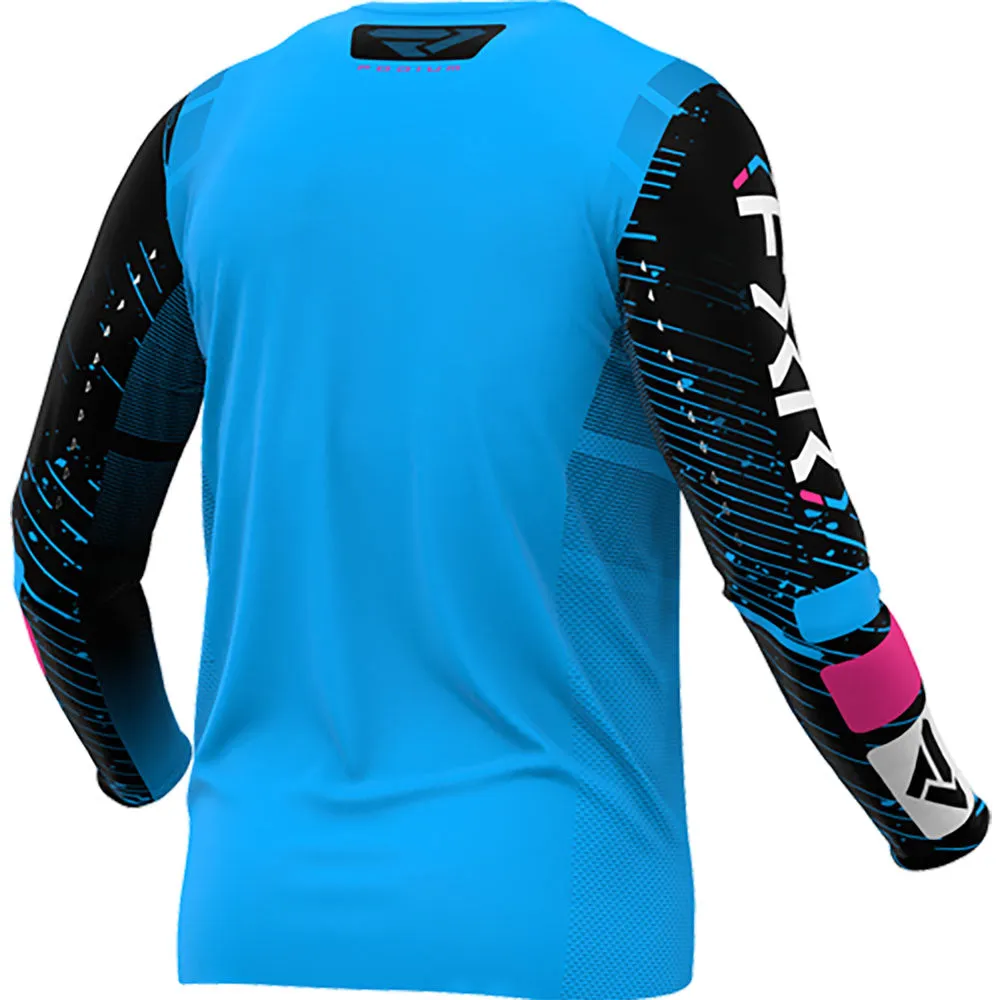 FXR Youth Podium MX Offroad Jersey Cyan/Black/Pink Blue