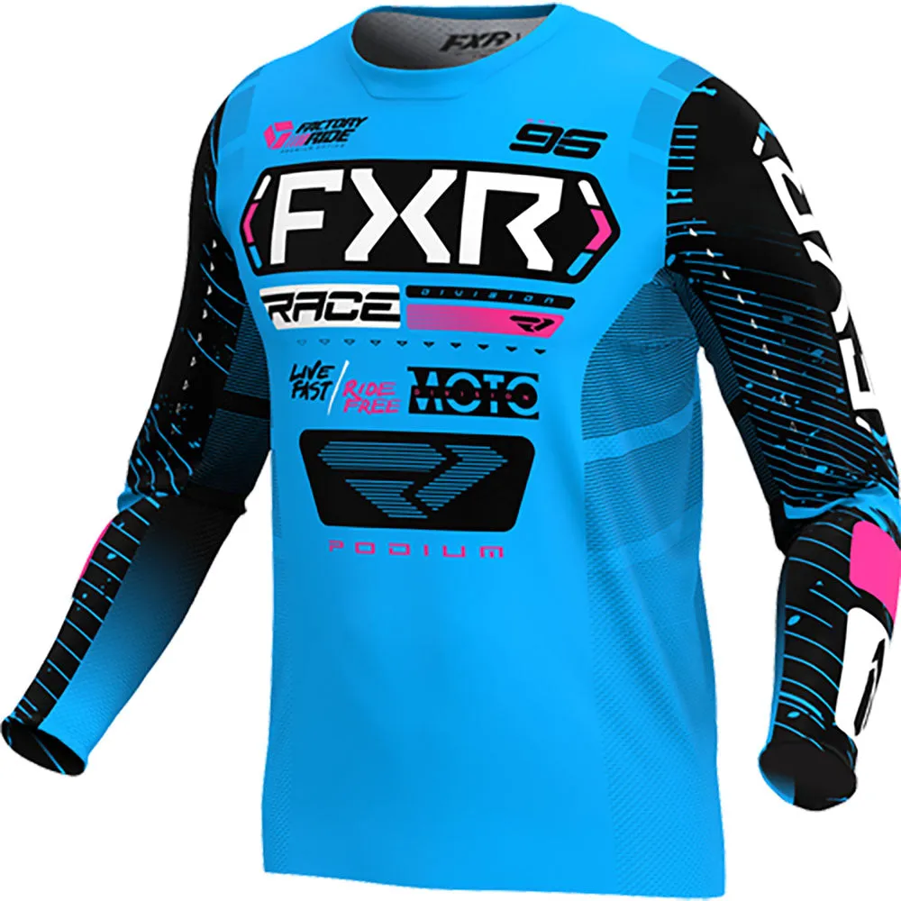 FXR Youth Podium MX Offroad Jersey Cyan/Black/Pink Blue