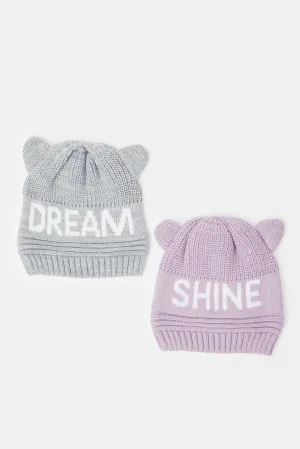 Girls Grey And Pink Cap Set (Pack of 2)