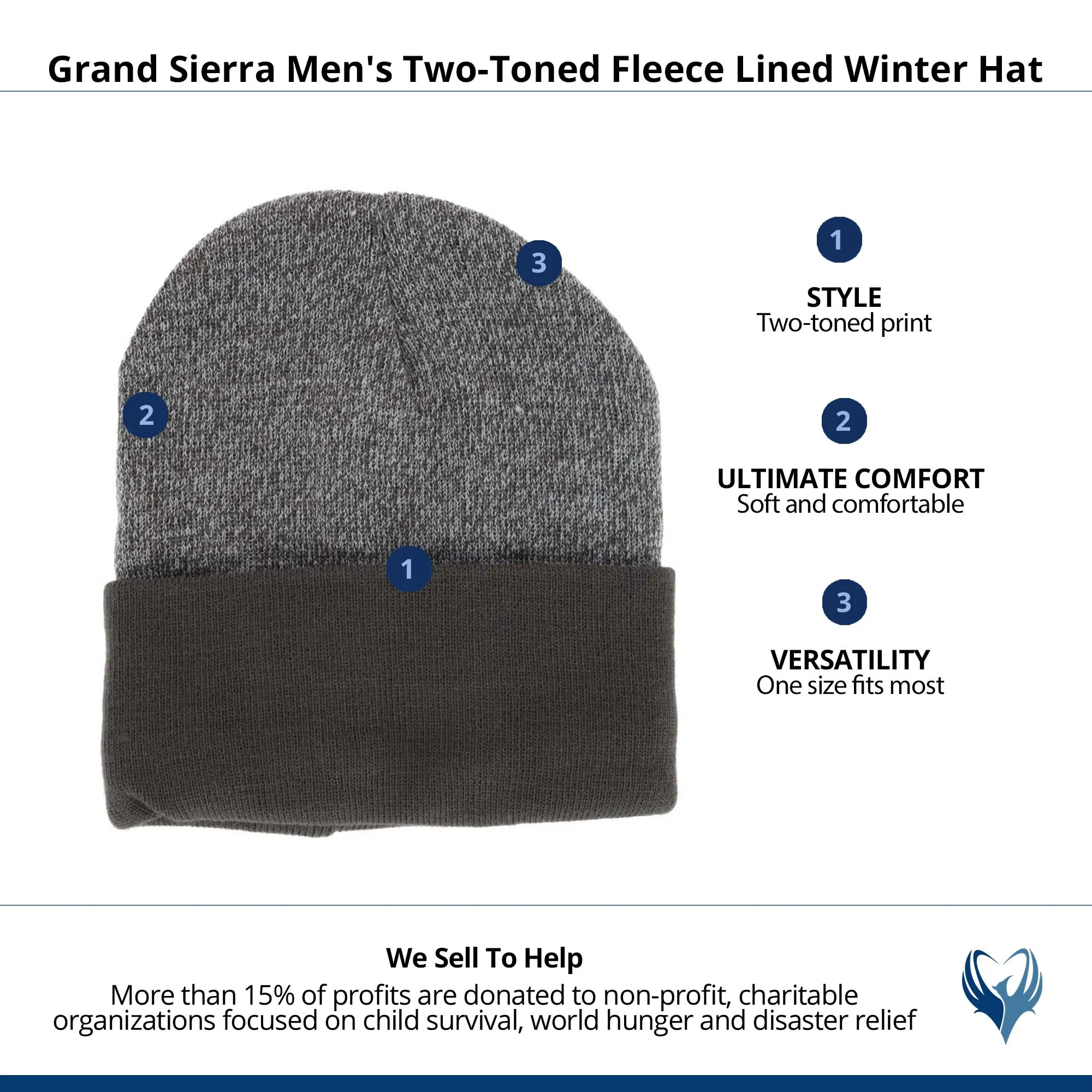 Grand Sierra Men's Two-Toned Fleece Lined Winter Hat