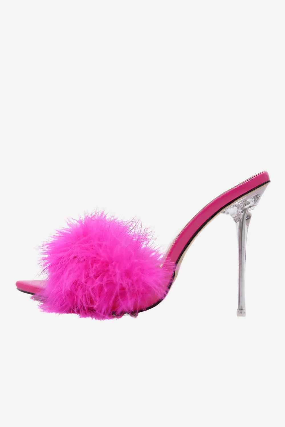 JOSKAA Woman Elegant high heel Hot Pink Feathers Pointed Toe Stiletto Sandals