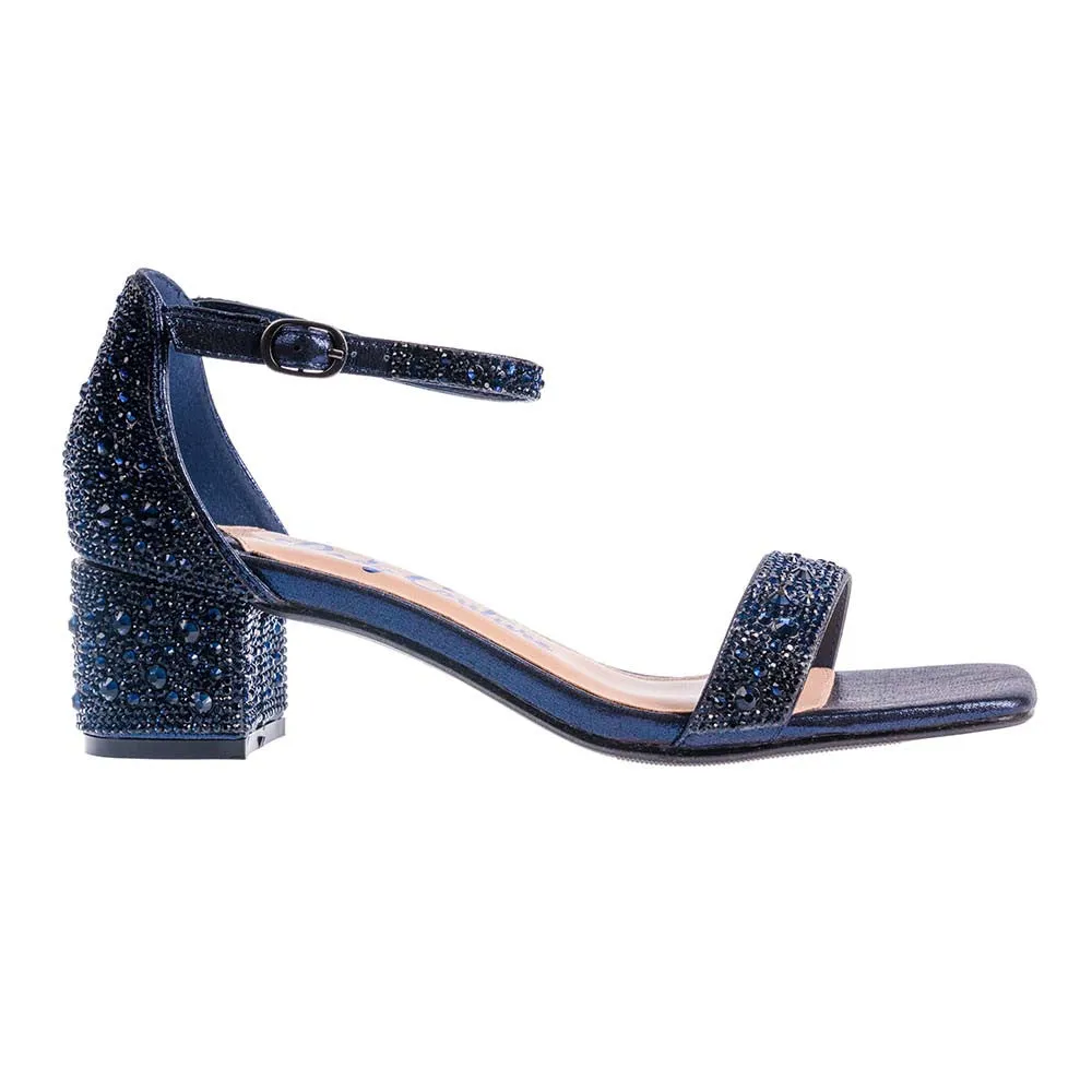 Lady Couture DAZZLE Navy 2-Inch Mid Block Heel Rhinestone Sandal