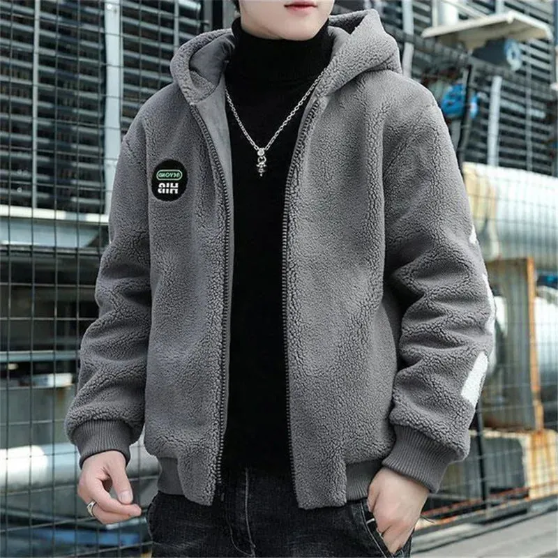 Lamb Wool Coat Men Korean Zipper Casual Cotton-Padded Jacket Autumn Winter