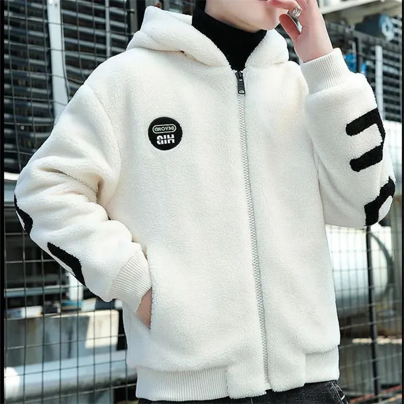 Lamb Wool Coat Men Korean Zipper Casual Cotton-Padded Jacket Autumn Winter