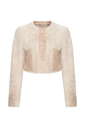 Lily Women's Teddy Curly Shearling Cropped Jacket - Beige