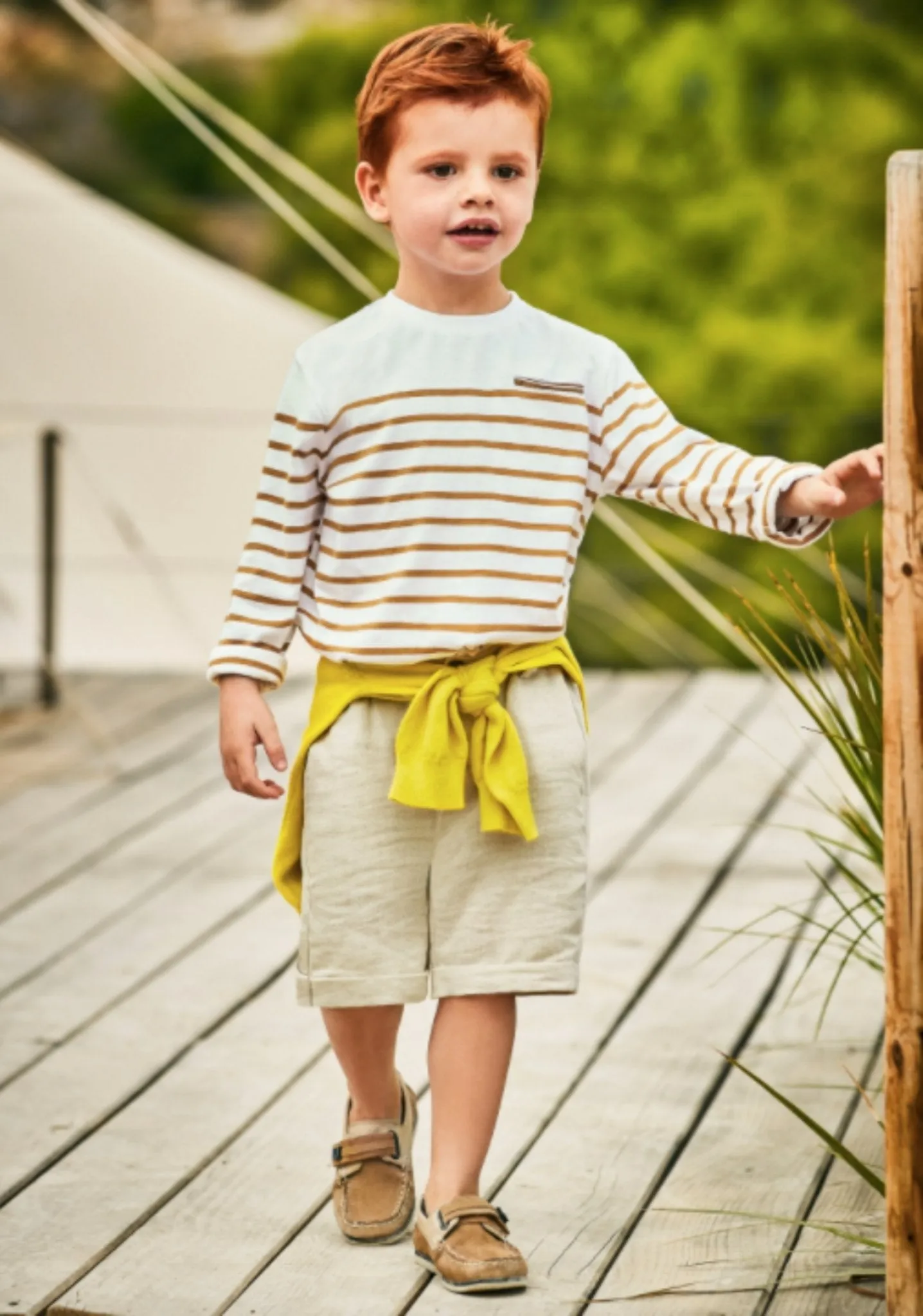 Mayoral Boys Oat Color Tailored Linen Shorts