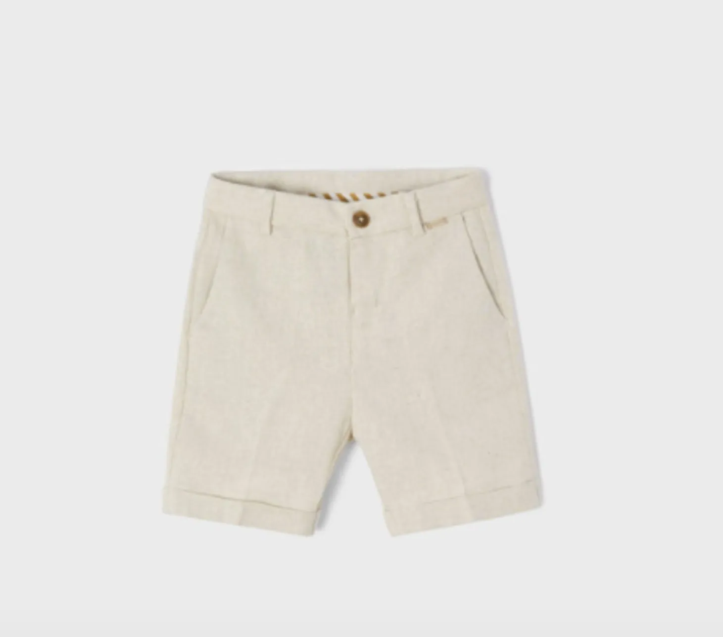 Mayoral Boys Oat Color Tailored Linen Shorts