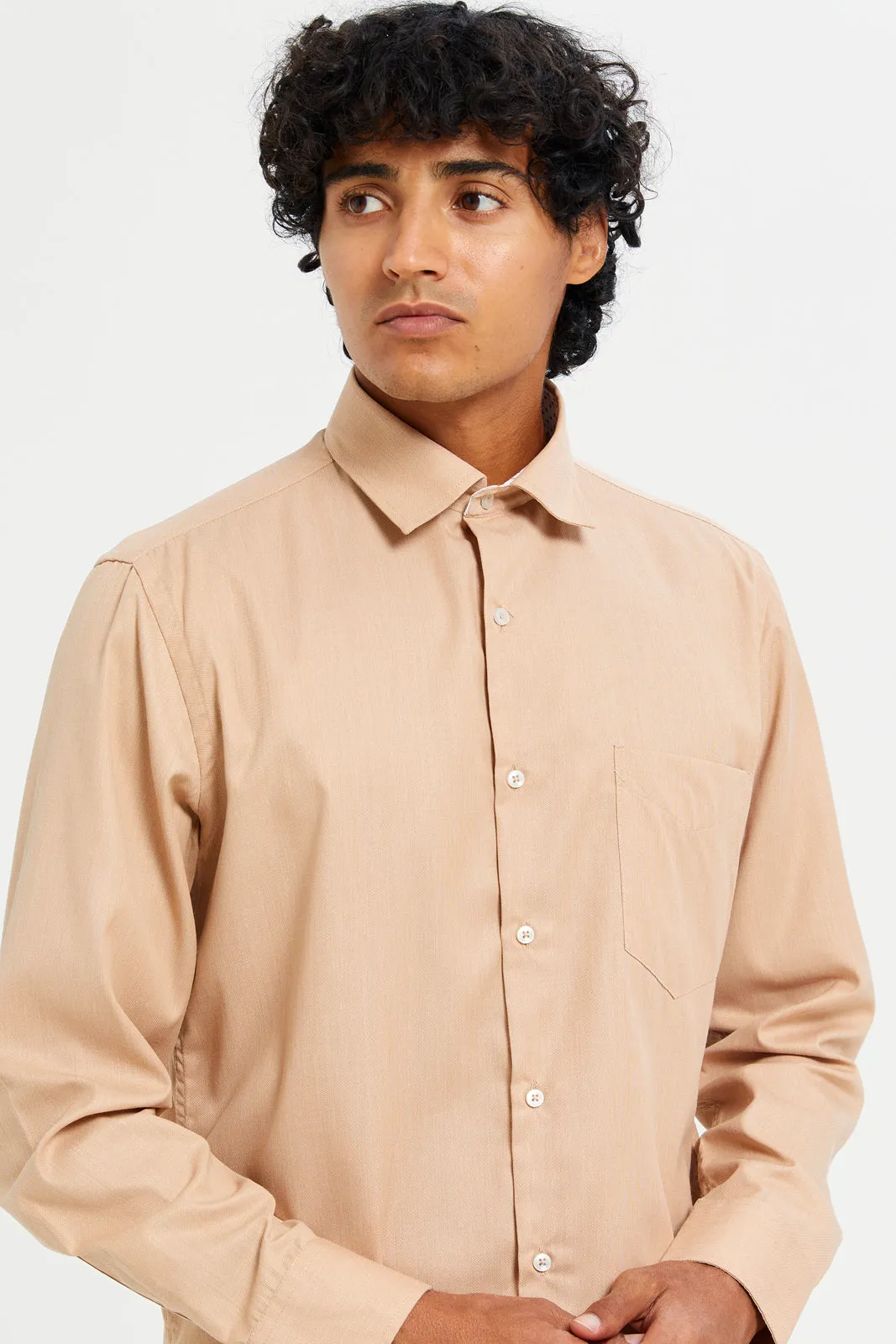 Men Beige Collared Formal Shirt