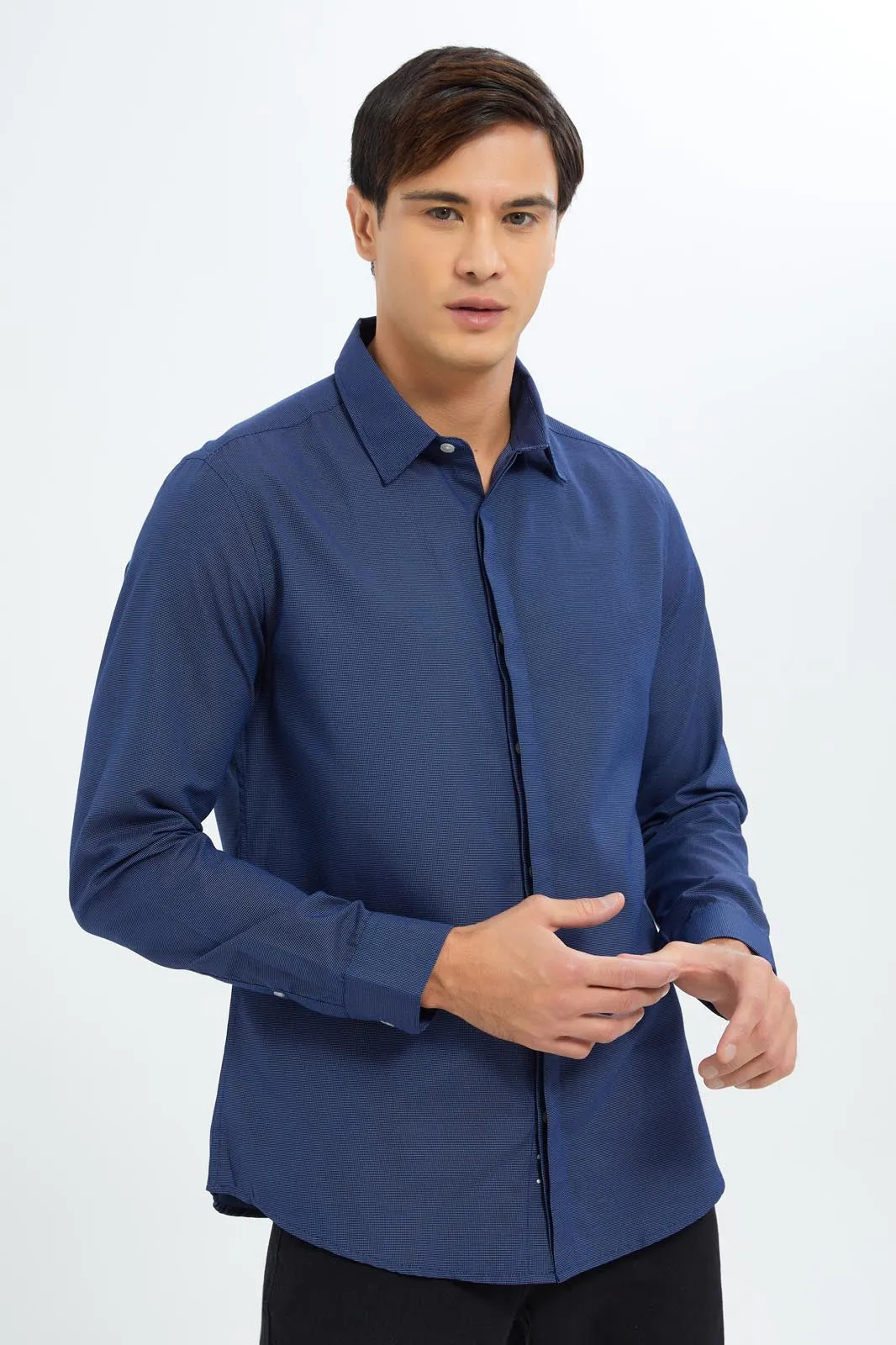 Men Navy Plain Formal Shirt