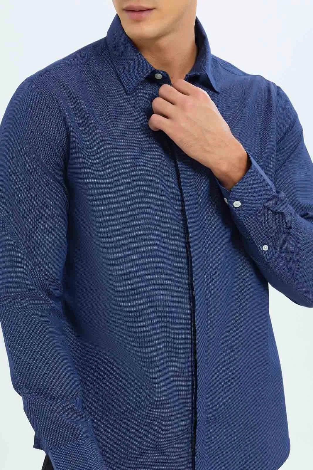 Men Navy Plain Formal Shirt