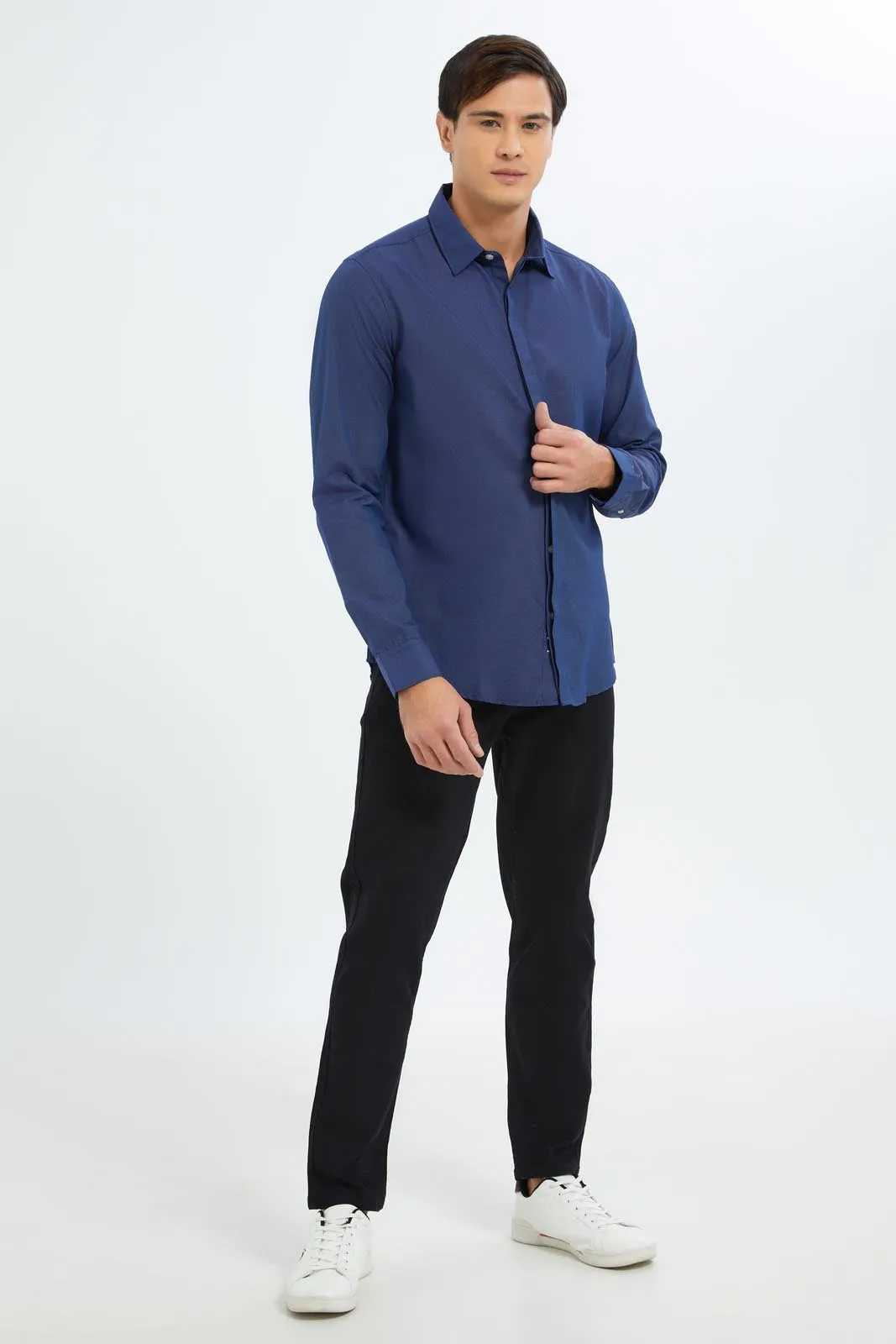 Men Navy Plain Formal Shirt