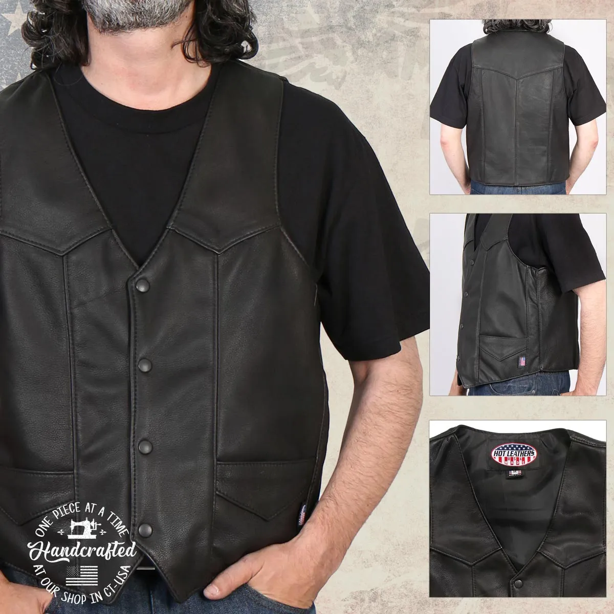 Milwaukee Leather USA MADE MLVSM5006 Men's Black 'Classic Western' Premium Motorcycle Leather Vest