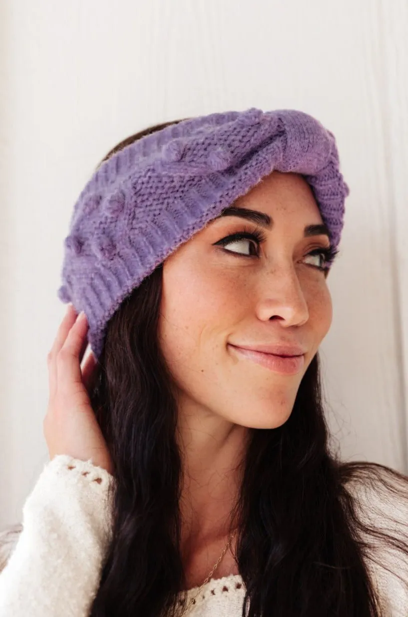 *Online Exclusive* Pom Knit Head Wrap In Periwinkle