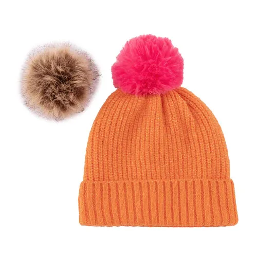 Orange Pick-A-Pom Knit Hat