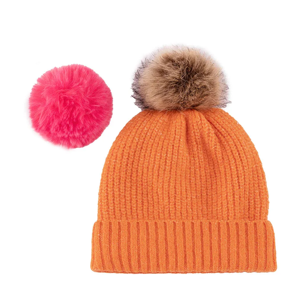 Orange Pick-A-Pom Knit Hat