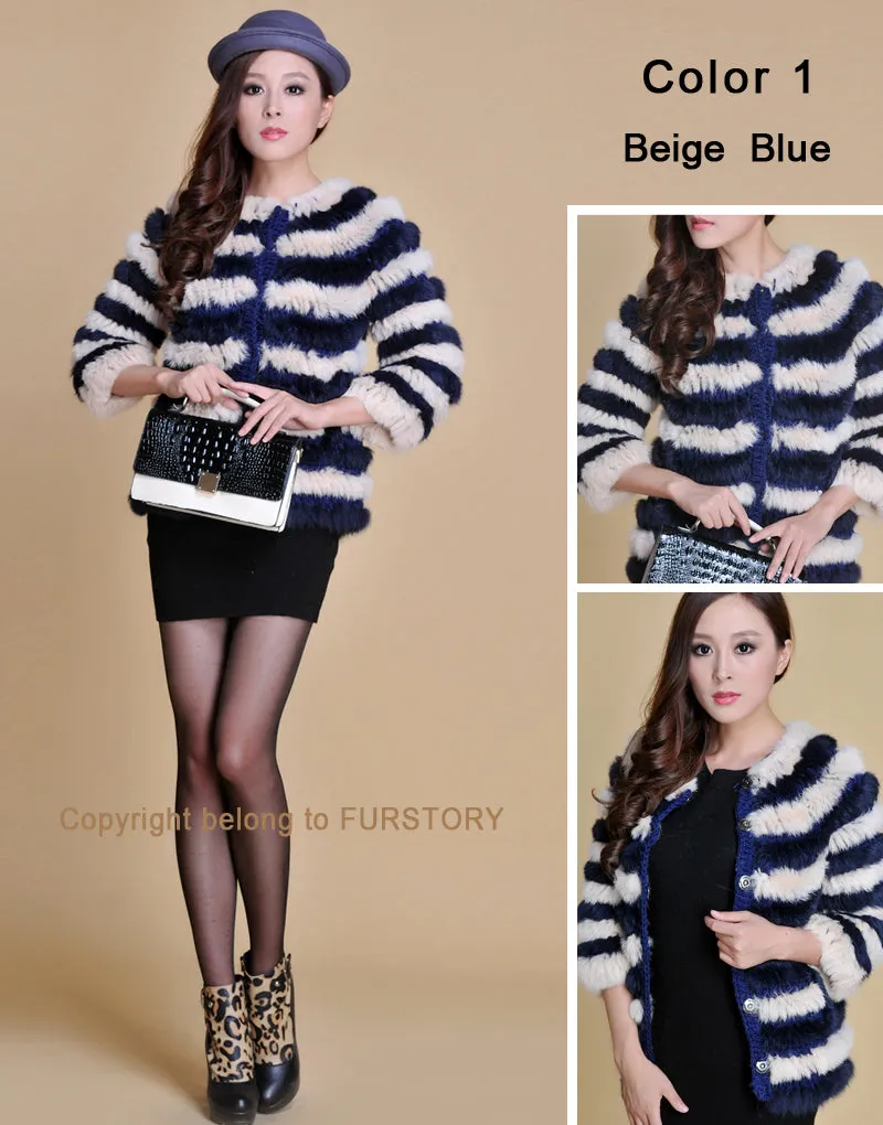 Real Knitted Rabbit Fur Coat Jacket Vest High Quality Fur Sweater Short Version Hot Sale Fur Story FS13004