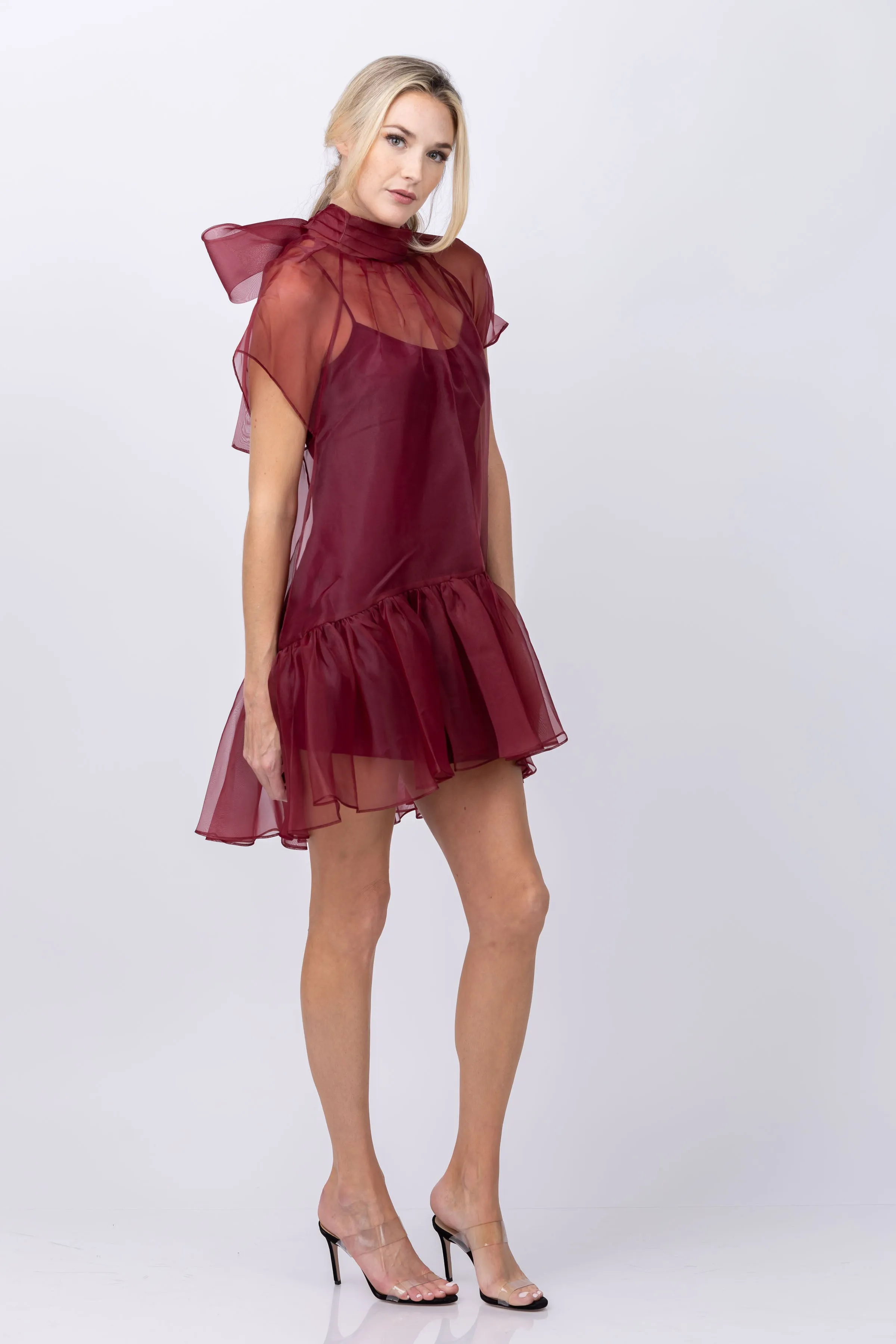 Simkhai Beaux Tiered Mini Dress in Oxblood