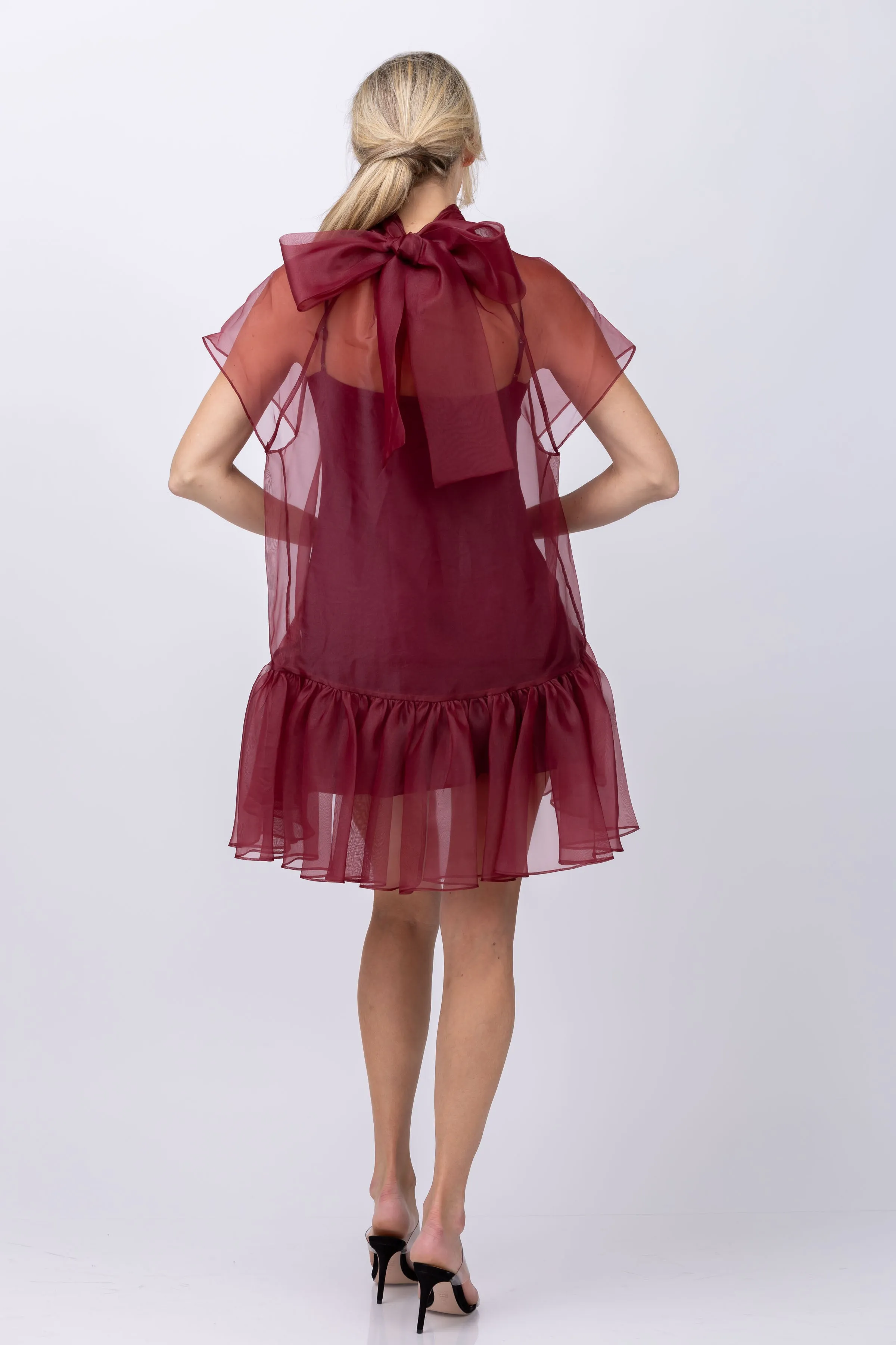 Simkhai Beaux Tiered Mini Dress in Oxblood