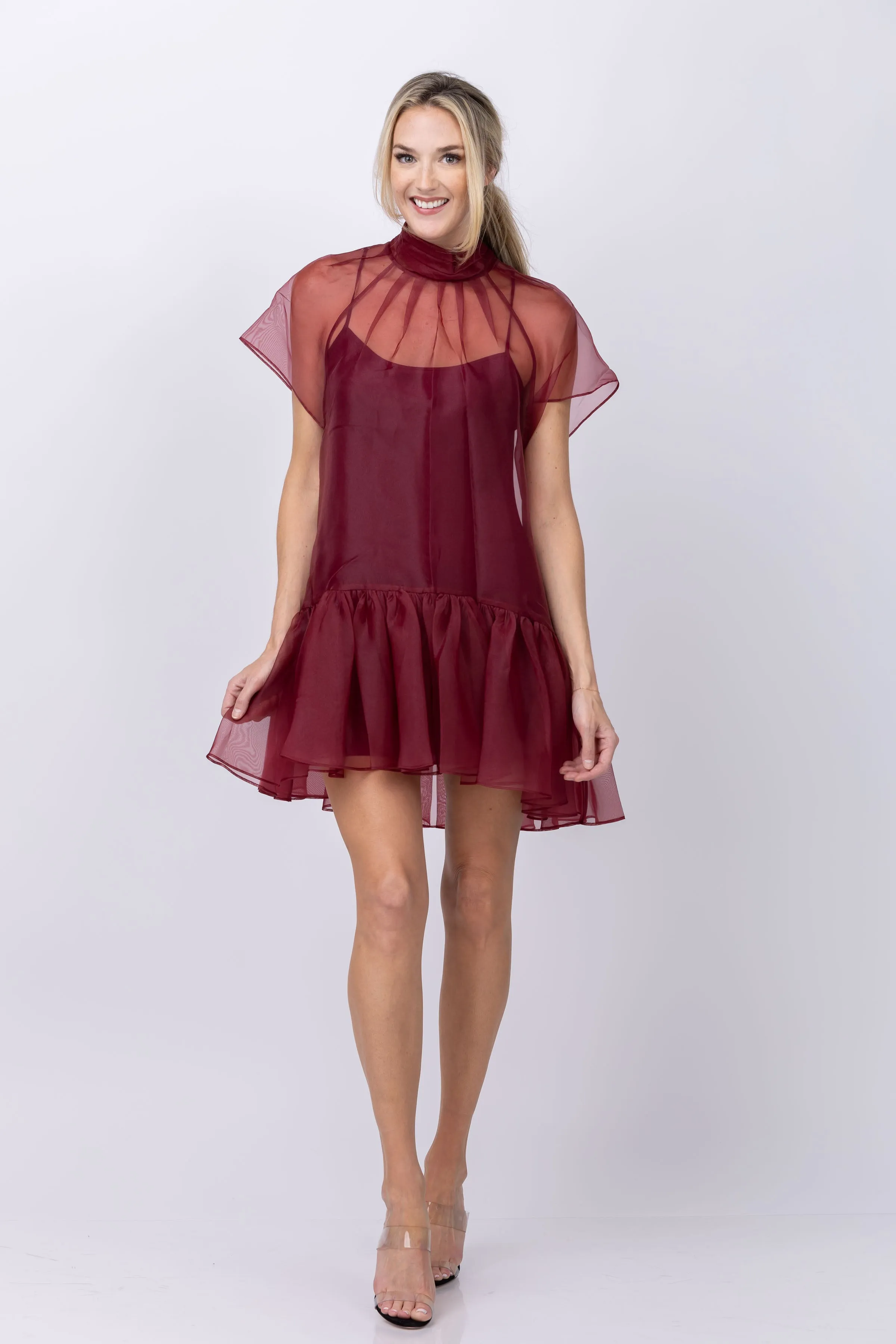 Simkhai Beaux Tiered Mini Dress in Oxblood