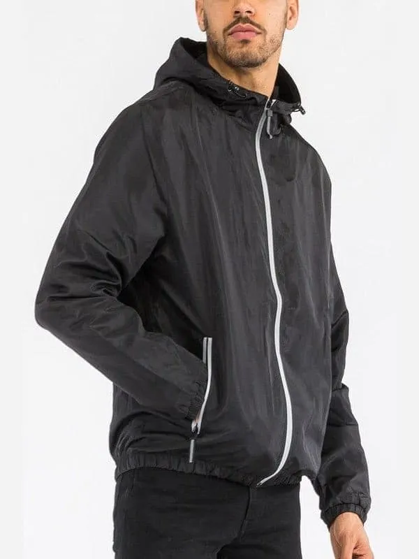 SOLID HOODED LIGHTWEIGHT WINDBREAKER JACKET