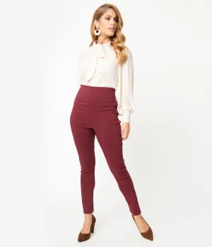 Unique Vintage Burgundy High Waist Rizzo Cigarette Pants