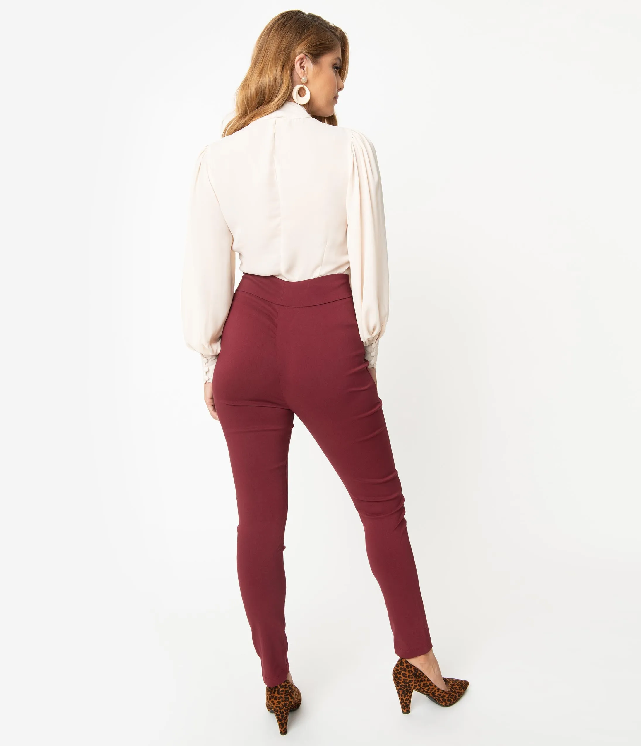 Unique Vintage Burgundy High Waist Rizzo Cigarette Pants