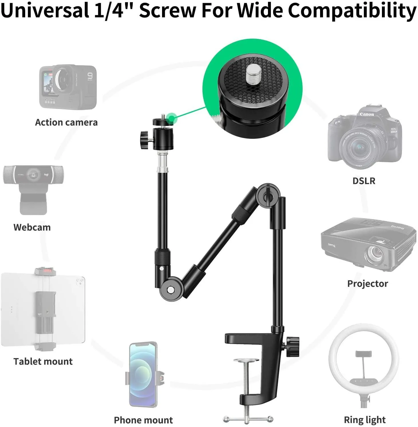 Webcam Stand Camera Mount with Phone Holder & 5/8"Screw