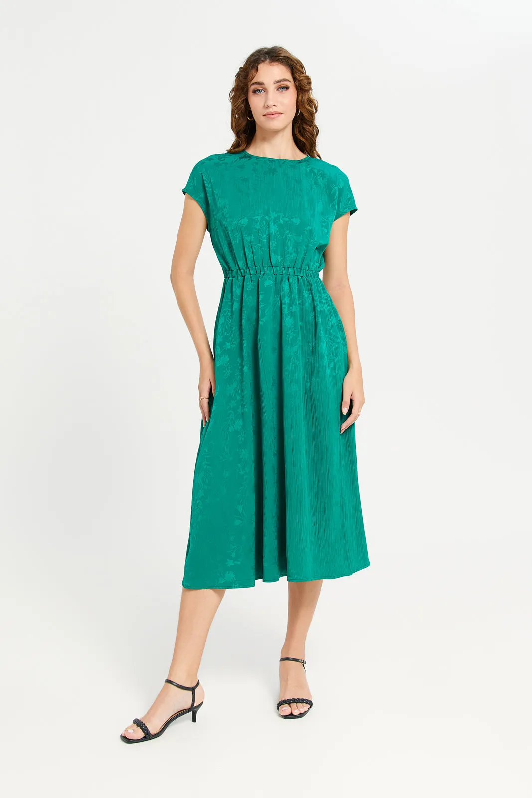 Women Green Jacquard  Dress