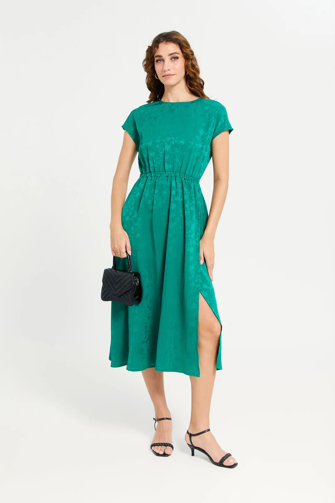 Women Green Jacquard  Dress