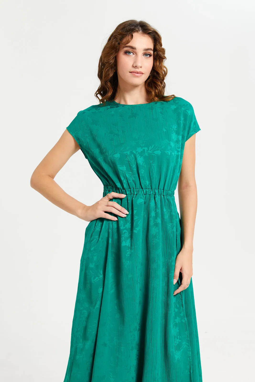 Women Green Jacquard  Dress