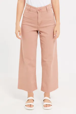 Women Pink Cropped Wide Leg Jeans